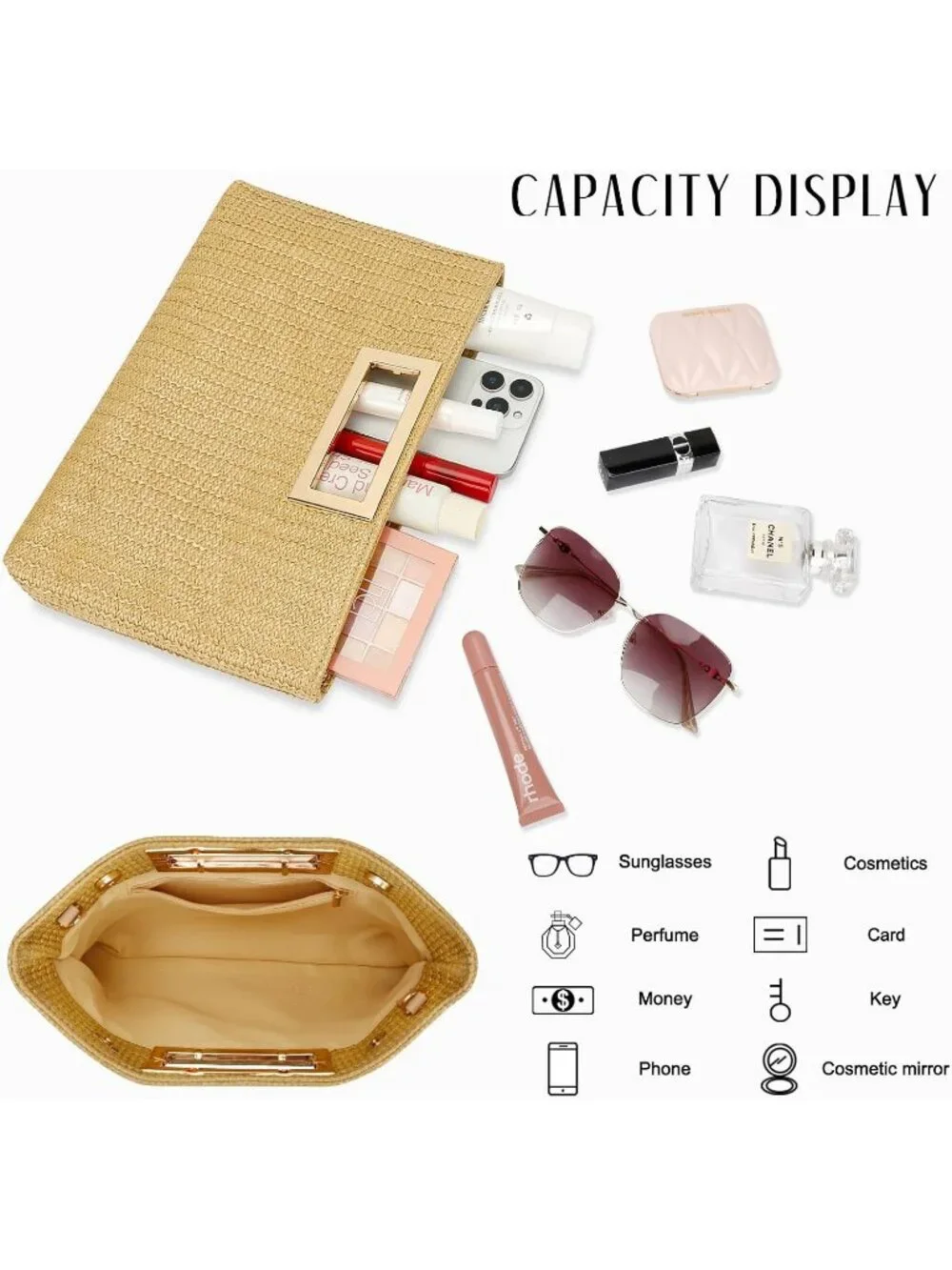 Women's Khaki Clutch Purse Gold Chain Strap Handle Handbag Wedding Evening Bag